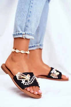 Boto Klapki Damskie Klasyczne*Damskie Klapki Z Muszelkami Czarne Spain