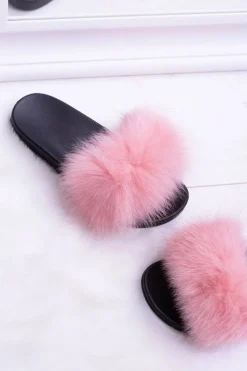 Boto Klapki Z Futerkiem|Klapki Damskie Klasyczne*Damskie Klapki z Naturalnym Futerkiem Różowe Naturis