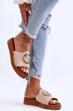 Damskie Boto Damskie Klapki Z Ozdobą Beżowe Secrets