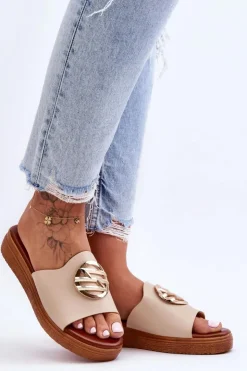 Damskie Boto Damskie Klapki Z Ozdobą Beżowe Secrets