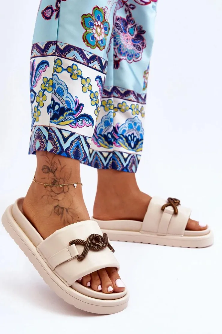 Best Boto Damskie Klapki Z Ozdobą Beżowe Verso