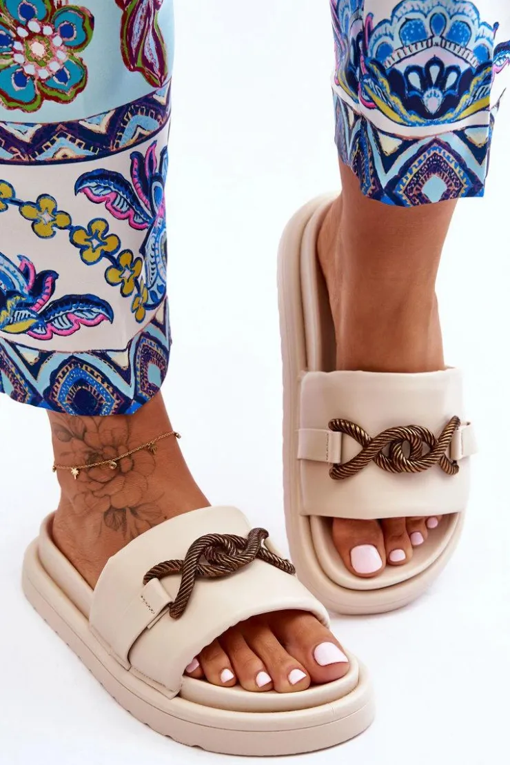 Best Boto Damskie Klapki Z Ozdobą Beżowe Verso