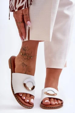 Damskie Boto Damskie Klapki Z Ozdobą Białe Sherry