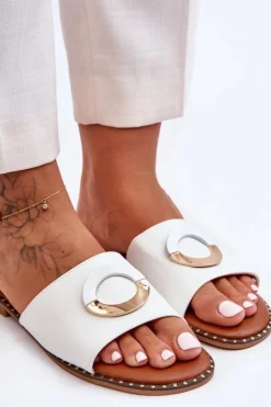 Damskie Boto Damskie Klapki Z Ozdobą Białe Sherry