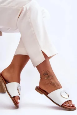 Damskie Boto Damskie Klapki Z Ozdobą Białe Sherry