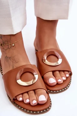 Damskie Boto Damskie Klapki Z Ozdobą Brązowe Sherry