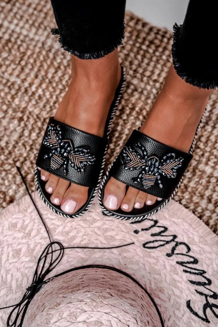 Damskie Boto Damskie Klapki Z Ozdobą Czarne Tacos