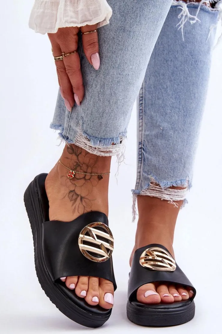 Boto Klapki Na Platformie|Klapki Damskie Klasyczne*Damskie Klapki Z Ozdobą Czarne Secrets