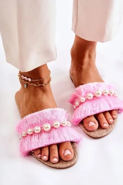 Damskie Boto Damskie Klapki Z Ozdobnym Paskiem Różowe Ramisa