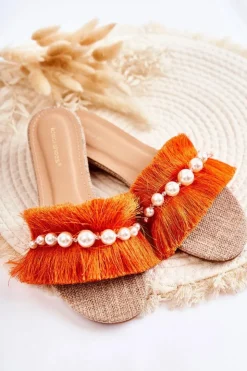 Boto Klapki Damskie Klasyczne*Damskie Klapki Z Ozdobnym Paskiem Pomarańczowe Ramisa