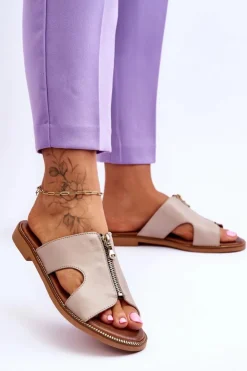 Damskie Boto Damskie Klapki Z Ozdobnym Zamkiem Beżowe Lemar Clarence