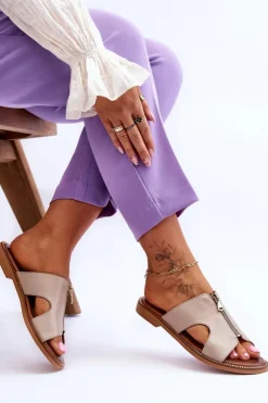 Damskie Boto Damskie Klapki Z Ozdobnym Zamkiem Beżowe Lemar Clarence