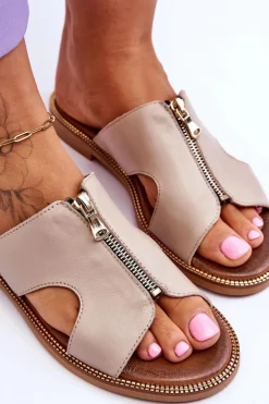 Damskie Boto Damskie Klapki Z Ozdobnym Zamkiem Beżowe Lemar Clarence