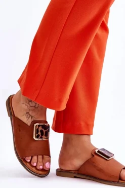 Boto Klapki Damskie Klasyczne*Damskie Klapki Z Ozdobnym Elementem Camel Leonia