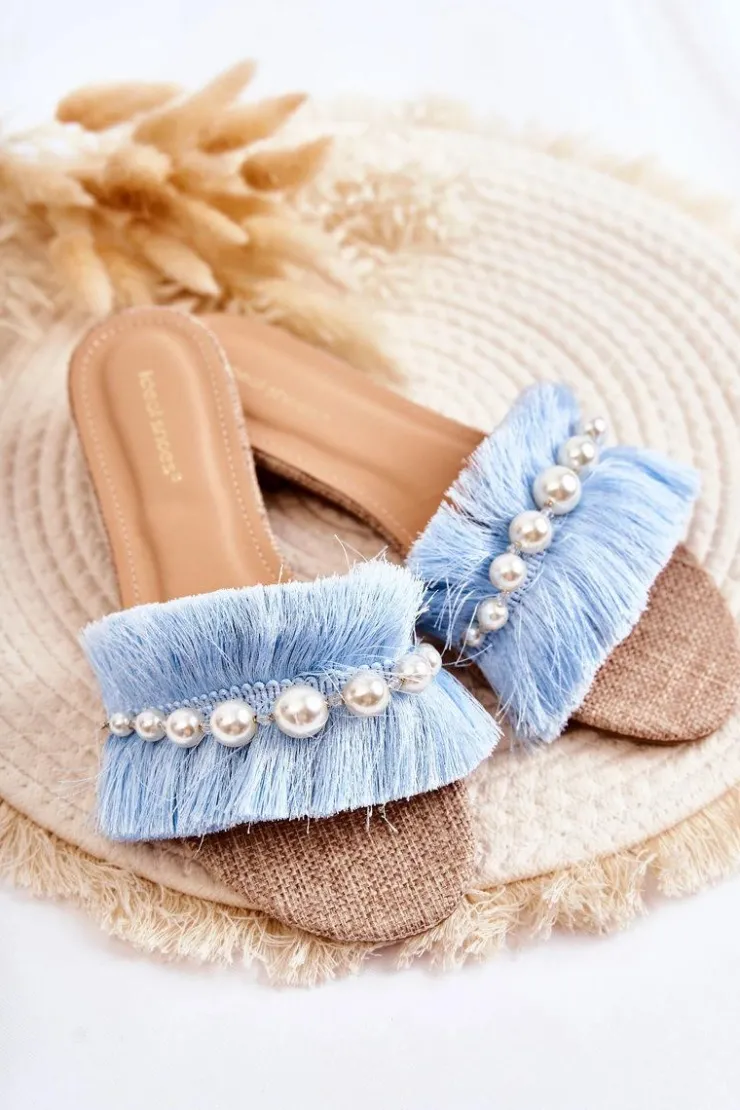 New Boto Damskie Klapki Z Ozdobnym Paskiem Niebieskie Ramisa