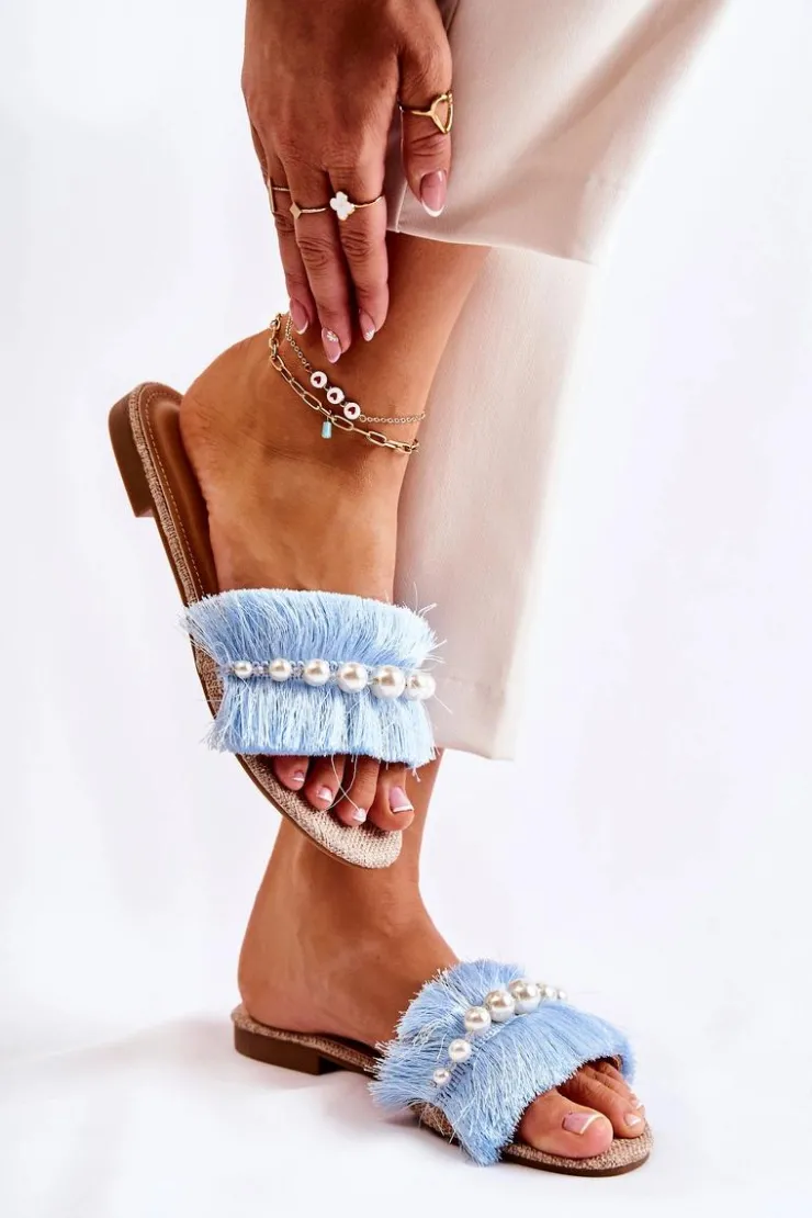 New Boto Damskie Klapki Z Ozdobnym Paskiem Niebieskie Ramisa