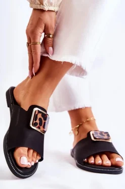 Online Boto Damskie Klapki Z Ozdobnym Elementem Czarne Leonia