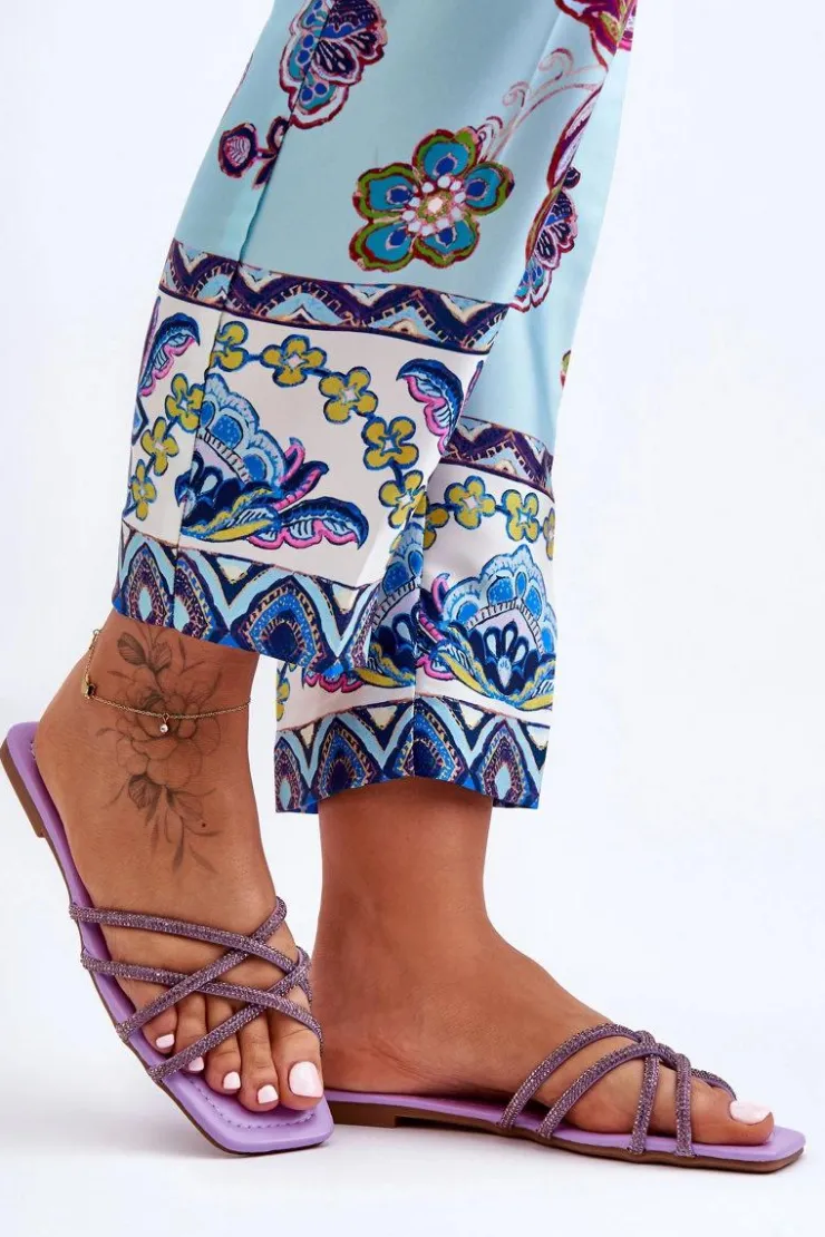 Boto Klapki Damskie Klasyczne*Damskie Klapki Z Paseczkami I Dżetami Fioletowe Leomi Fioletowy