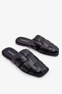 Boto Klapki Damskie Klasyczne*Damskie Klapki Z Paskami Czarne Reyna Czarny