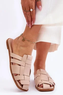 Hot Boto Damskie Klapki Z Paskami Jasnobeżowe Reyna