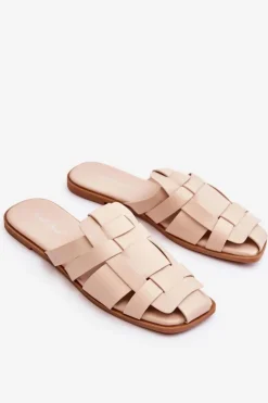 Hot Boto Damskie Klapki Z Paskami Jasnobeżowe Reyna