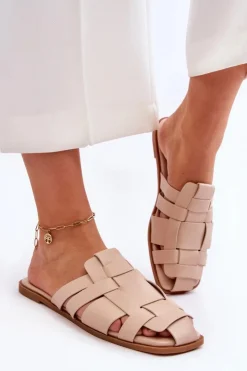 Hot Boto Damskie Klapki Z Paskami Jasnobeżowe Reyna