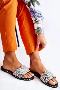 Damskie Boto Damskie Klapki Z Perełkami Czarne Vamero