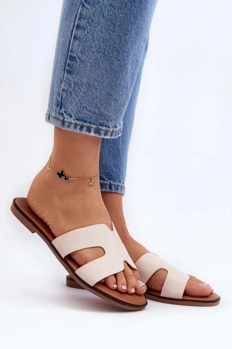 New Boto Damskie Klapki Z Wycięciem Beżowe Lumossa