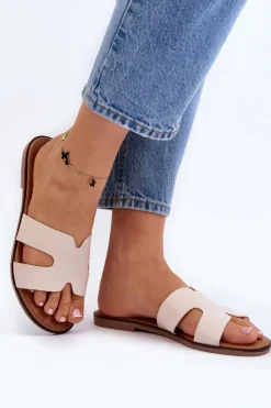 New Boto Damskie Klapki Z Wycięciem Beżowe Lumossa