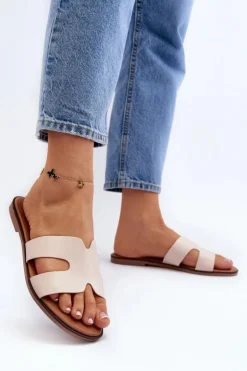 New Boto Damskie Klapki Z Wycięciem Beżowe Lumossa