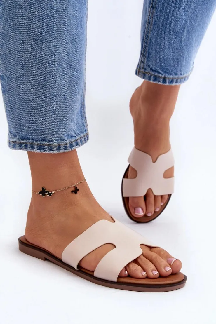 New Boto Damskie Klapki Z Wycięciem Beżowe Lumossa