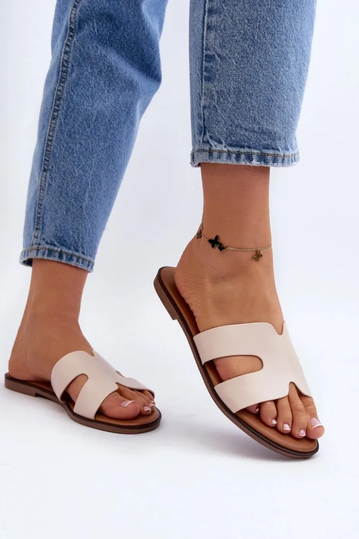 New Boto Damskie Klapki Z Wycięciem Beżowe Lumossa