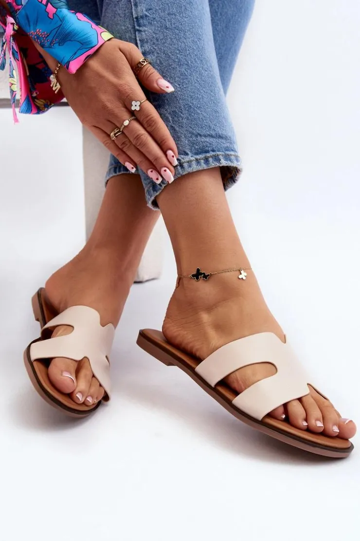 New Boto Damskie Klapki Z Wycięciem Beżowe Lumossa