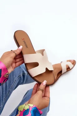 New Boto Damskie Klapki Z Wycięciem Beżowe Lumossa