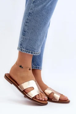 Boto Klapki Damskie Klasyczne*Damskie Klapki Z Wycięciem Różowe Złote Lumossa