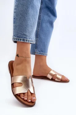 Boto Klapki Damskie Klasyczne*Damskie Klapki Z Wycięciem Różowe Złote Lumossa