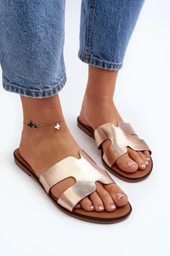 Boto Klapki Damskie Klasyczne*Damskie Klapki Z Wycięciem Różowe Złote Lumossa