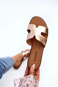 Boto Klapki Damskie Klasyczne*Damskie Klapki Z Wycięciem Różowe Złote Lumossa