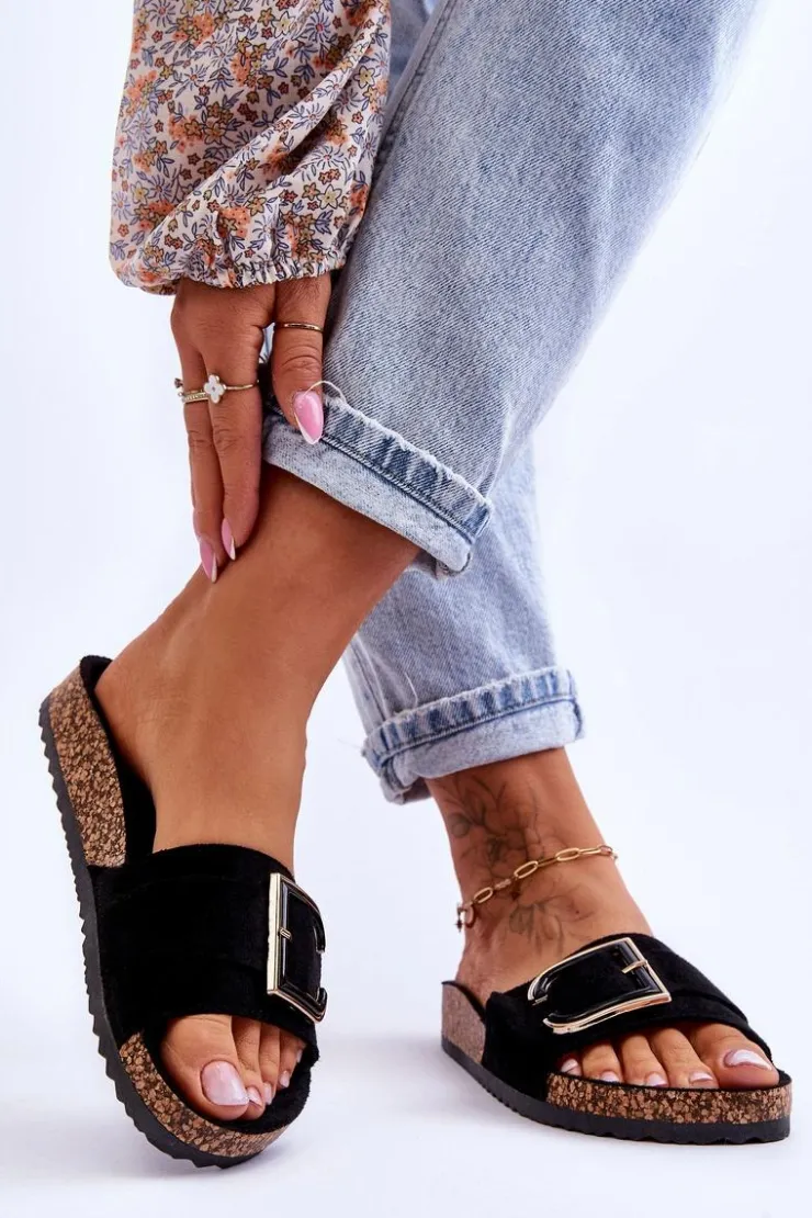 Boto Damskie Klapki Zamszowe Na Platformie Czarne Festil