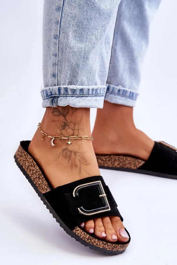 Boto Damskie Klapki Zamszowe Na Platformie Czarne Festil