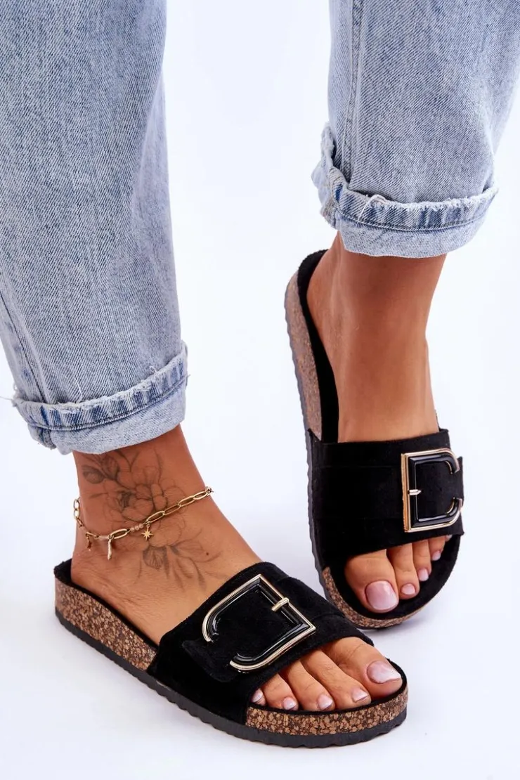 Boto Damskie Klapki Zamszowe Na Platformie Czarne Festil