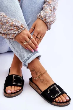 Boto Damskie Klapki Zamszowe Na Platformie Czarne Festil