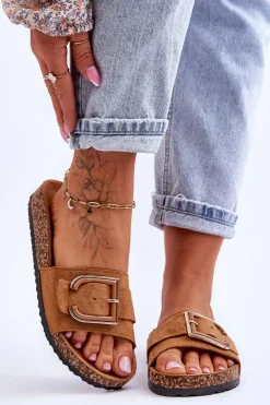 Boto Klapki Korkowe|Klapki Na Platformie*Damskie Klapki Zamszowe Na Platformie Camel Festil