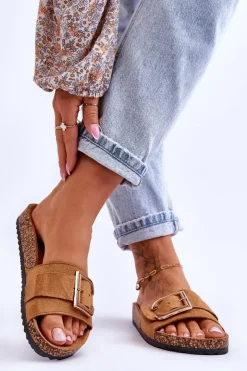 Boto Klapki Korkowe|Klapki Na Platformie*Damskie Klapki Zamszowe Na Platformie Camel Festil