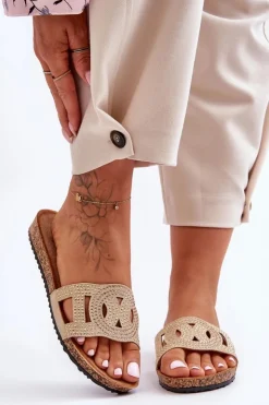 Boto Klapki Korkowe|Klapki Na Platformie*Damskie Klapki Zdobione Ćwiekami Beżowe Evelins