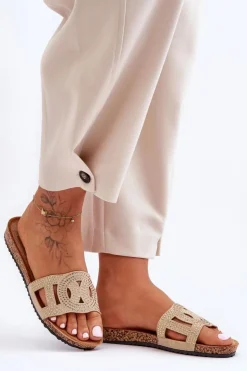 Boto Klapki Korkowe|Klapki Na Platformie*Damskie Klapki Zdobione Ćwiekami Beżowe Evelins