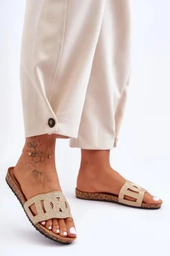 Boto Klapki Korkowe|Klapki Na Platformie*Damskie Klapki Zdobione Ćwiekami Beżowe Evelins