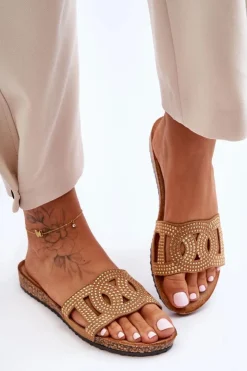 Damskie Boto Damskie Klapki Zdobione Ćwiekami Brązowe Evelins