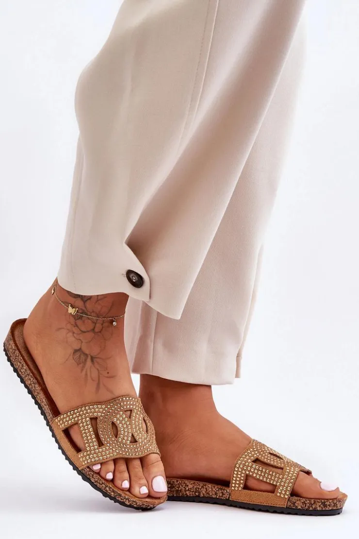 Damskie Boto Damskie Klapki Zdobione Ćwiekami Brązowe Evelins