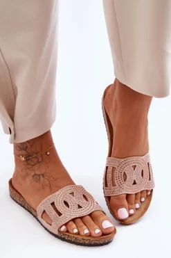 Sale Boto Damskie Klapki Zdobione Ćwiekami Różowe Evelins